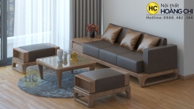 Bộ sofa gỗ óc chó nhỏ gọn cho chung cư-HD1