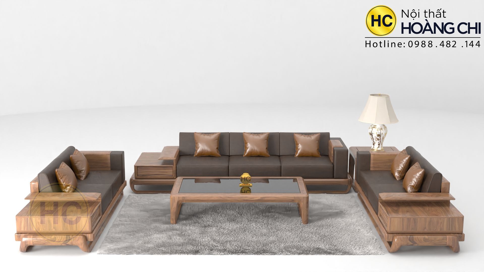 Mẫu sofa gỗ óc chó chữ U mới nhất - SFG015